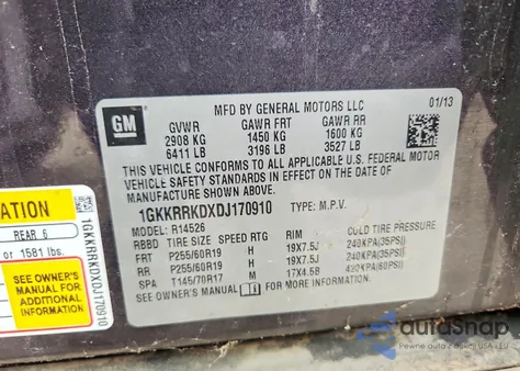 2013 GMC Acadia Slt-1 z USA, uszkodzony, nr VIN 1GKKRRKDXDJ170910